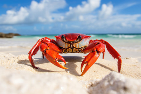 Large red crab on the coastの素材