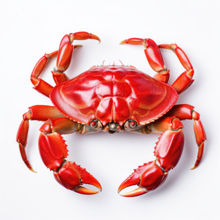 Large red crab on white backgroundの素材