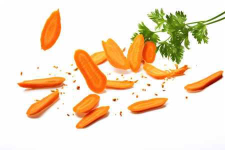 Carrot slices and parsley on white backgroundの素材