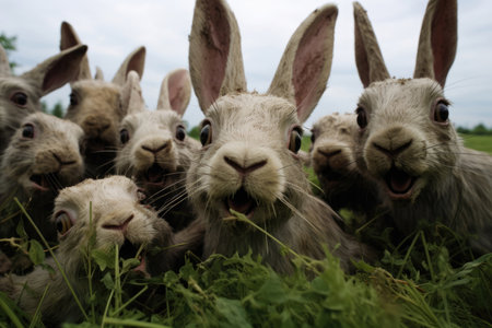 Group of rabbits closeupの素材