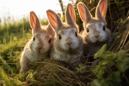 Group of rabbits closeupの素材