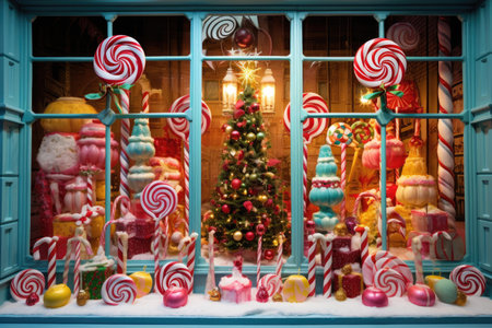 Christmas window display of a candy storeの素材