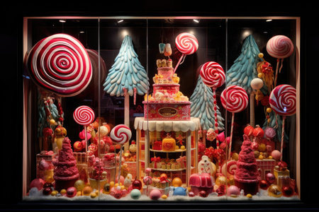 Christmas window display of a candy storeの素材