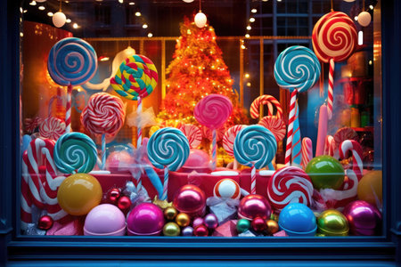 Christmas window display of a candy storeの素材