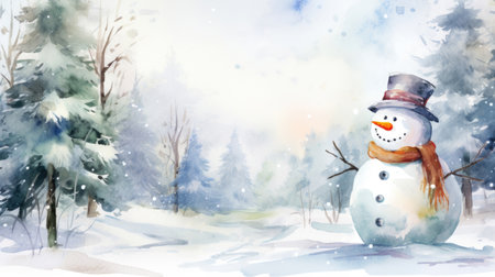 Watercolor of Christmas merry snowmanの素材