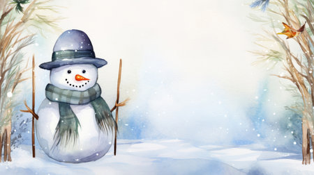 Watercolor of Christmas merry snowmanの素材