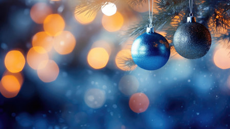 Christmas tree branch with decorations and baublesの素材