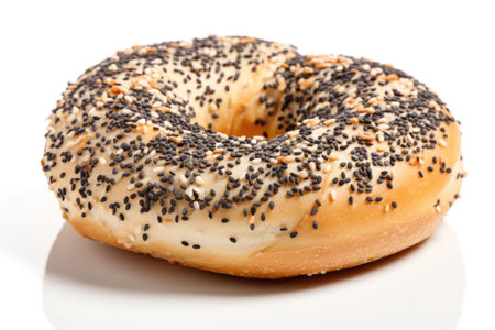 Bagel with poppy seeds on white backgroundの素材