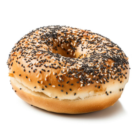 Bagel with poppy seeds on white backgroundの素材