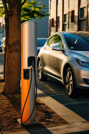 Electric vehicle charging station closeupの素材