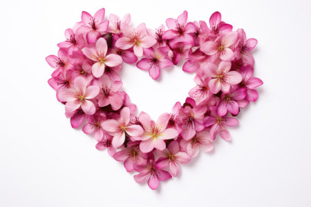 Heart made of blooming flowers on white backgroundの素材
