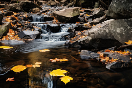 Flow of a mountain stream in the autumn forestの素材