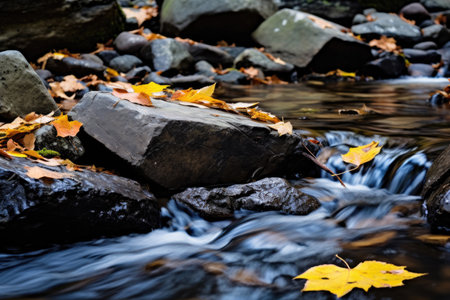 Flow of a mountain stream in the autumn forestの素材