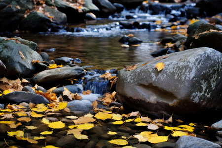 Flow of a mountain stream in the autumn forestの素材