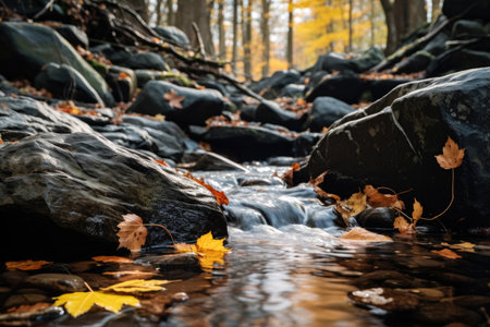 Flow of a mountain stream in the autumn forestの素材
