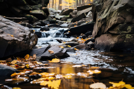 Flow of a mountain stream in the autumn forestの素材