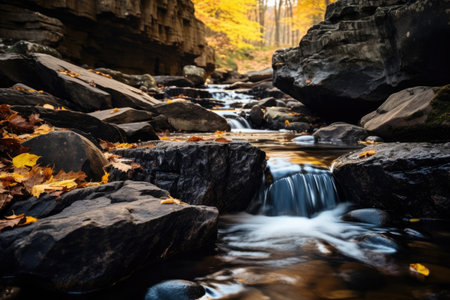 Flow of a mountain stream in the autumn forestの素材