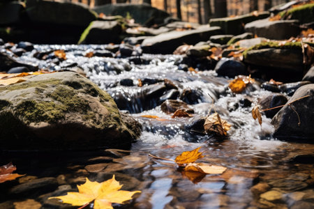Flow of a mountain stream in the autumn forestの素材