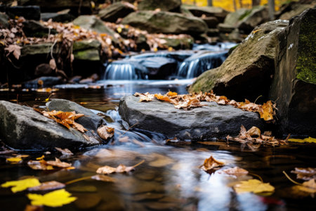 Flow of a mountain stream in the autumn forestの素材