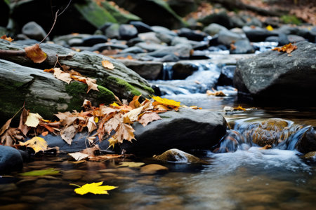Flow of a mountain stream in the autumn forestの素材