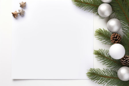White blank sheet of paper on a Christmas backgroundの素材