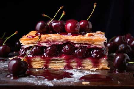 Puff pastry cake with fresh cherries and glazeの素材