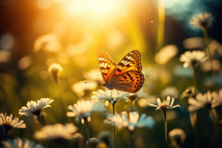 Butterfly on wildflowers in springの素材