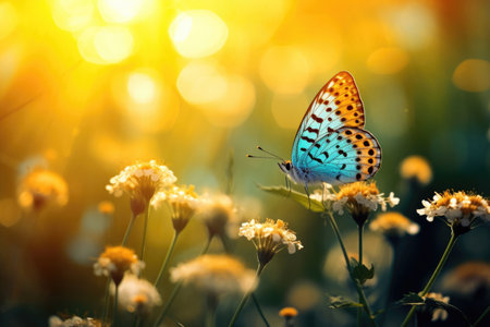 Butterfly on wildflowers in springの素材