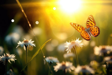 Butterfly on wildflowers in springの素材