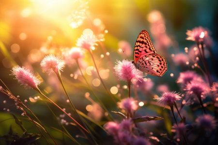 Butterfly on wildflowers in springの素材