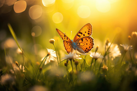 Butterfly on wildflowers in springの素材
