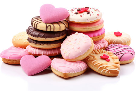 Appetizing colorful heart-shaped cookies and cakesの素材