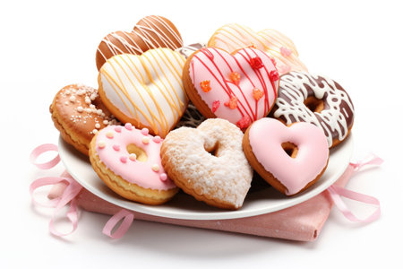 Appetizing colorful heart-shaped cookies and cakesの素材