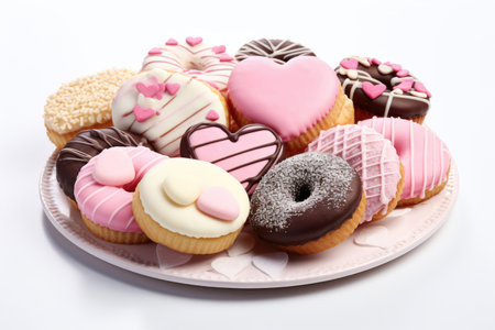 Appetizing colorful heart-shaped cookies and cakesの素材