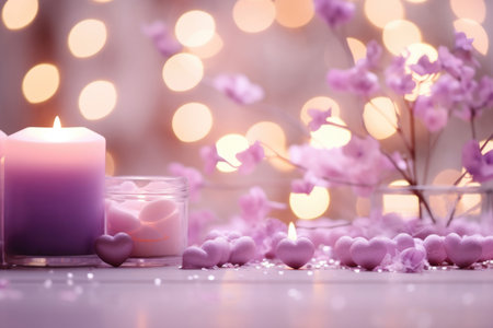 Background for Valentine's Day with decorative elements hearts, flowers or candlesの素材