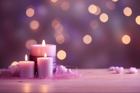 Background for Valentine's Day with decorative elements hearts, flowers or candlesの素材