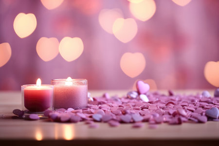 Background for Valentine's Day with decorative elements hearts, flowers or candlesの素材