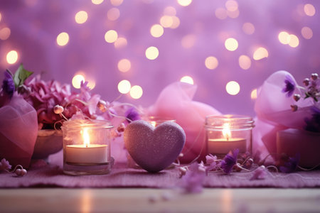 Background for Valentine's Day with decorative elements hearts, flowers or candlesの素材