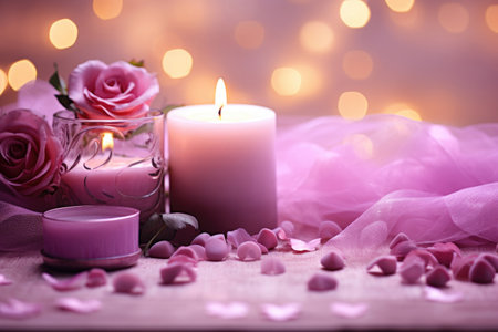 Background for Valentine's Day with decorative elements hearts, flowers or candlesの素材