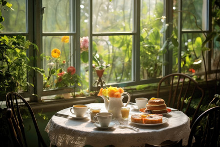 A cozy breakfast spot in the style of Fresh morning breezeの素材