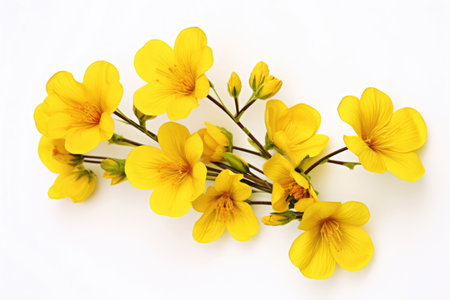 Yellow flowers close-up on white backgroundの素材