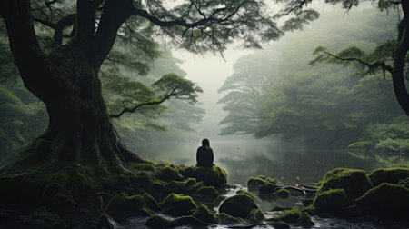 Serenity unfolds in tranquil, undisturbed natural landscapesの素材
