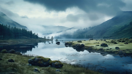 Serenity unfolds in tranquil, undisturbed natural landscapesの素材