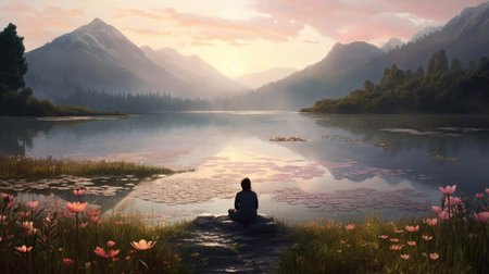 Serenity unfolds in tranquil, undisturbed natural landscapesの素材