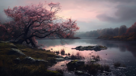 Serenity unfolds in tranquil, undisturbed natural landscapesの素材