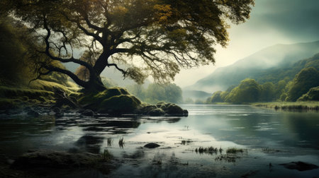 Serenity unfolds in tranquil, undisturbed natural landscapesの素材