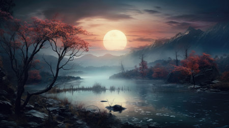 Serenity unfolds in tranquil, undisturbed natural landscapesの素材
