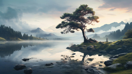 Serenity unfolds in tranquil, undisturbed natural landscapesの素材