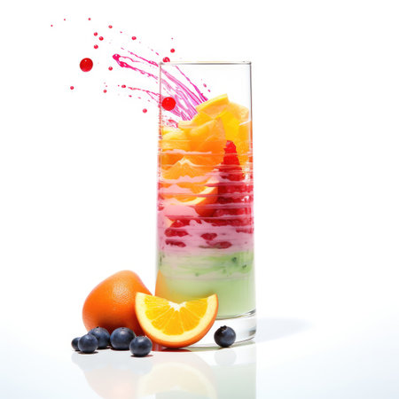 Health Energy - Isolated protein cocktail in a stylish glass on a white backgroundの素材