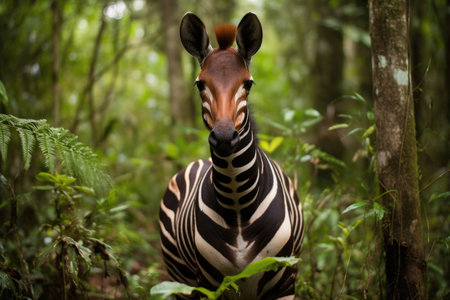 A captivating photo featuring the elusive Okapi in its natural habitatの素材